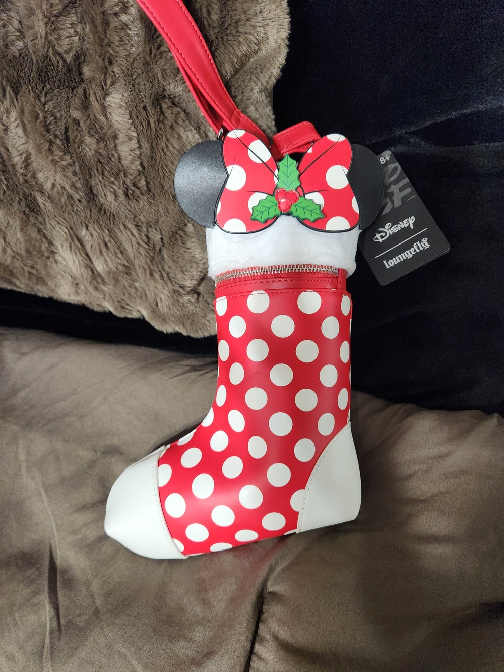 Disney Loungefly Minnie Mouse Polka Dot Holiday Stocking Bag - Red & White